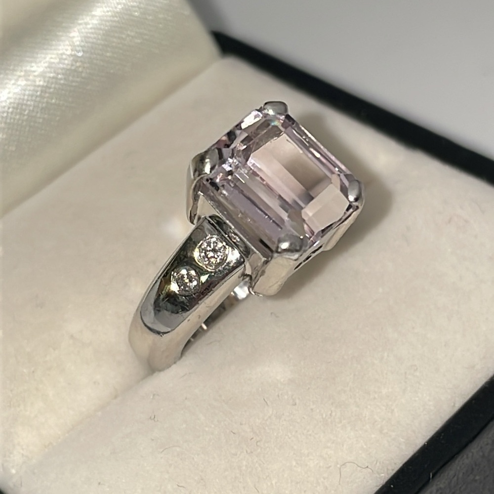 Solid 18K White Gold SALAVETTI Italy Pink Kunzite Natural Diamond Ring (not 14K)